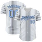 Personalized Custom Baseball Jersey with Name & Number - Light Blue Steel Gray Pinstripe, Authentic Design Personalized White