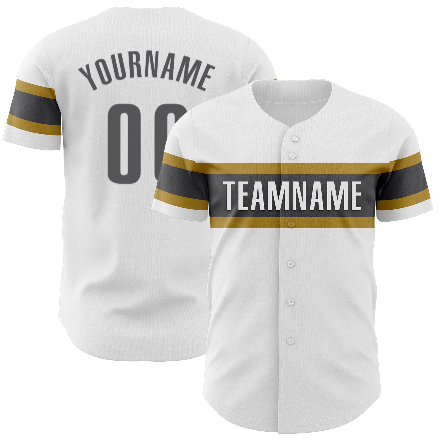 Personalized Authentic Baseball Jersey in White Steel Gray and Old Gold Personalized White Steel Gray-Old Gold Authentic