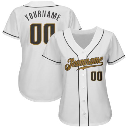 Custom Name and Number Baseball Jersey - Personalized Gray and Gold Team Jersey in White Steel Personalized White Steel Gray-Old