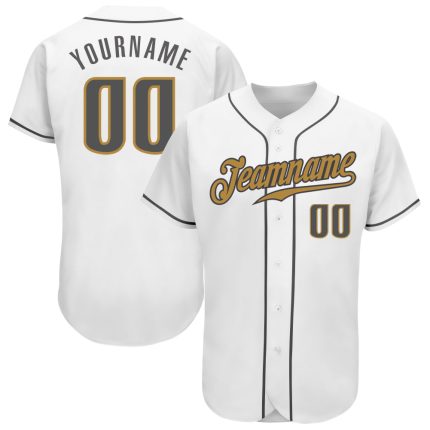 Custom Name and Number Baseball Jersey - Personalized Gray and Gold Team Jersey in White Steel Personalized White Steel Gray-Old