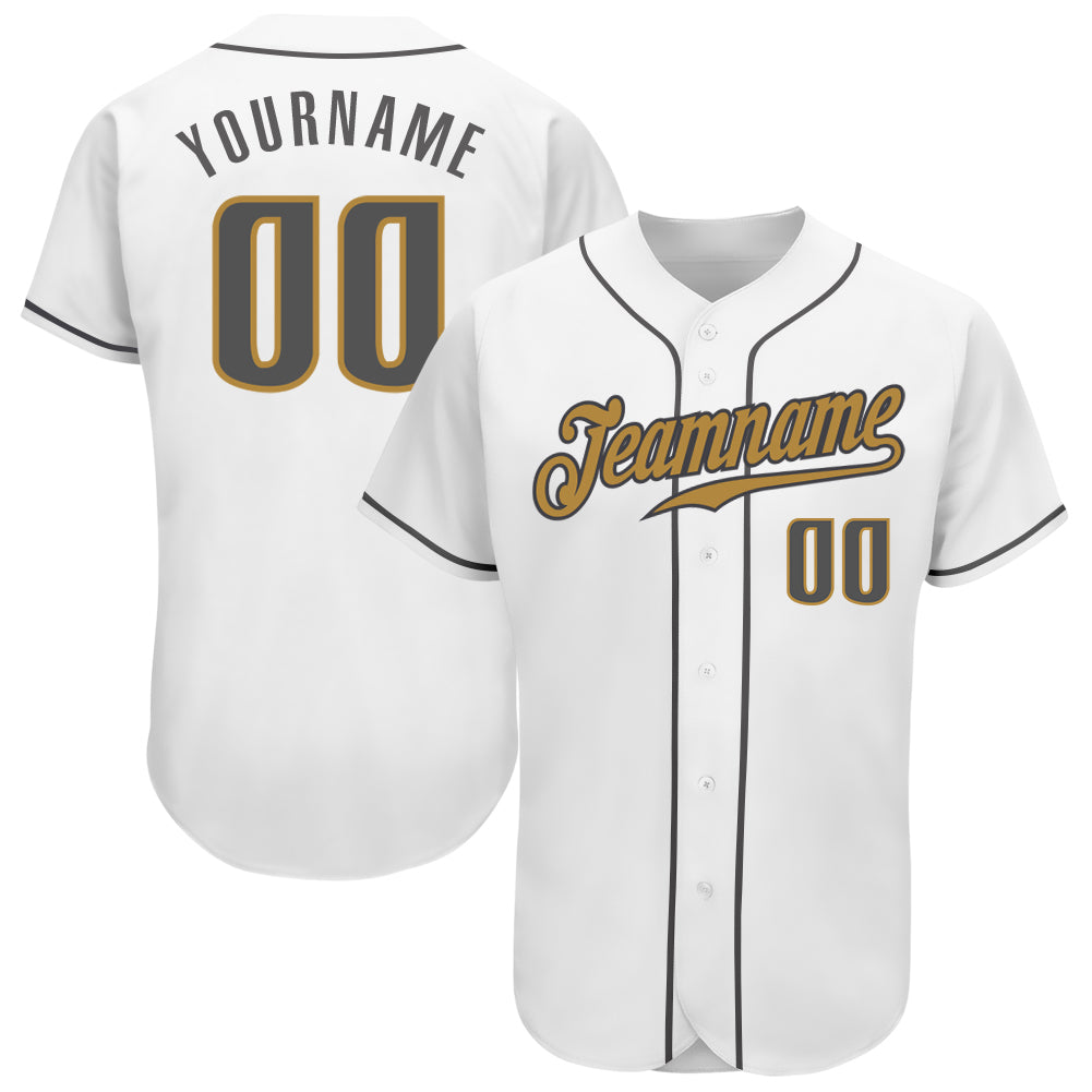 Custom Name and Number Baseball Jersey - Personalized Gray and Gold Team Jersey in White Steel Personalized White Steel Gray-Old