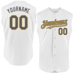 Custom Name and Number Personalized Baseball Jersey in White, Steel Gray, and Old Gold - Authentic Sleeveless Design Personalized