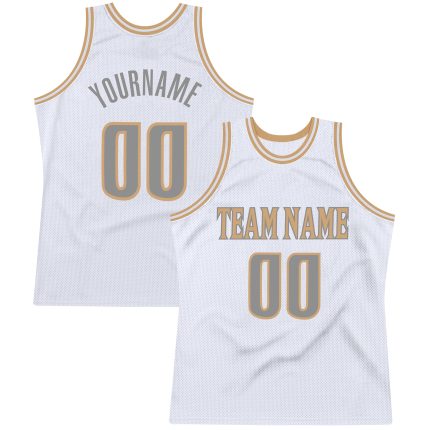 Custom Name Number Personalized Basketball Jersey - White Steel Gray Gold Authentic Throwback Team Jersey Personalized White