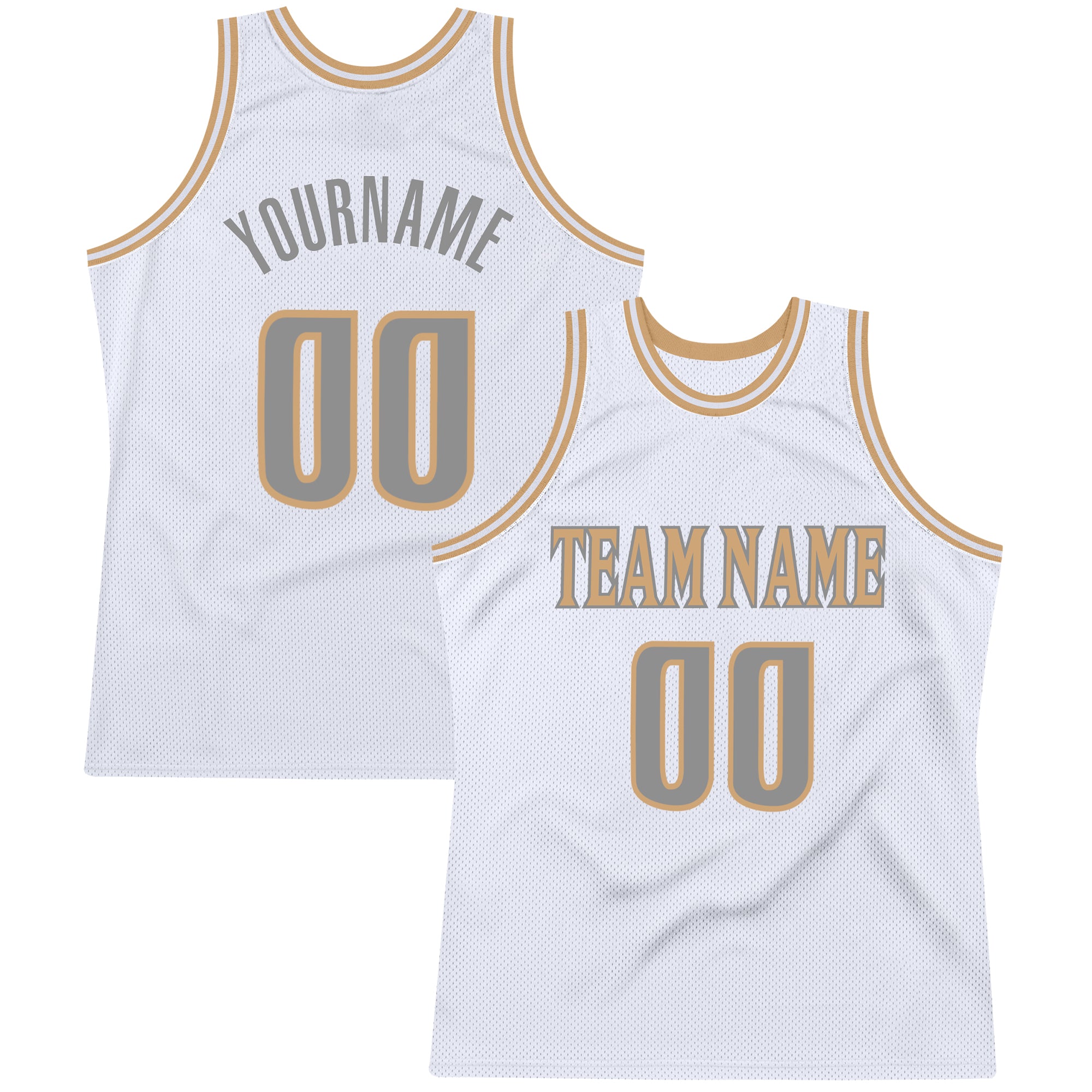 Custom Name Number Personalized Basketball Jersey - White Steel Gray Gold Authentic Throwback Team Jersey Personalized White