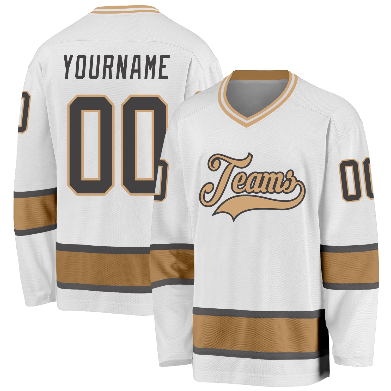 Custom Hockey Jersey in White, Steel Gray, and Old Gold - Personalized Sportswear Personalized White Steel Gray-Old Gold