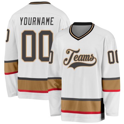 Custom Name and Number Hockey Jersey - Personalized White Steel Gray and Gold Team Jersey Personalized White Steel Gray-Old