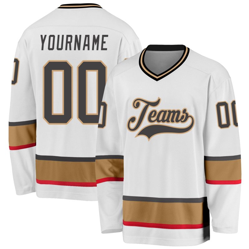 Custom Name and Number Hockey Jersey - Personalized White Steel Gray and Gold Team Jersey Personalized White Steel Gray-Old