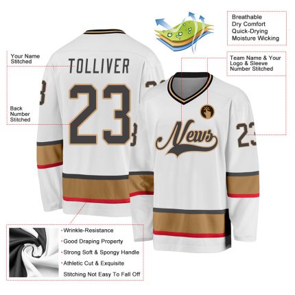 Custom Name and Number Hockey Jersey - Personalized White Steel Gray and Gold Team Jersey Personalized White Steel Gray-Old