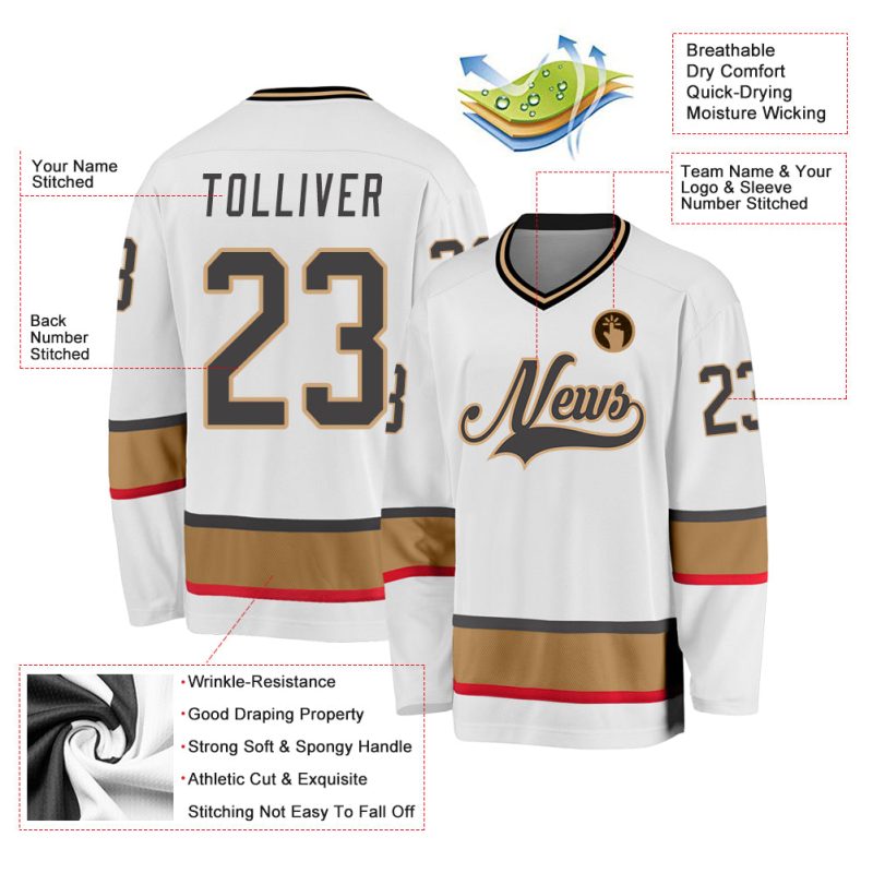 Custom Name and Number Hockey Jersey - Personalized White Steel Gray and Gold Team Jersey Personalized White Steel Gray-Old
