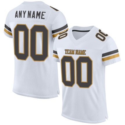 Custom Football Jersey with Personalized Name & Number in White, Steel Gray, Old Gold Mesh - Authentic Team Gear Personalized
