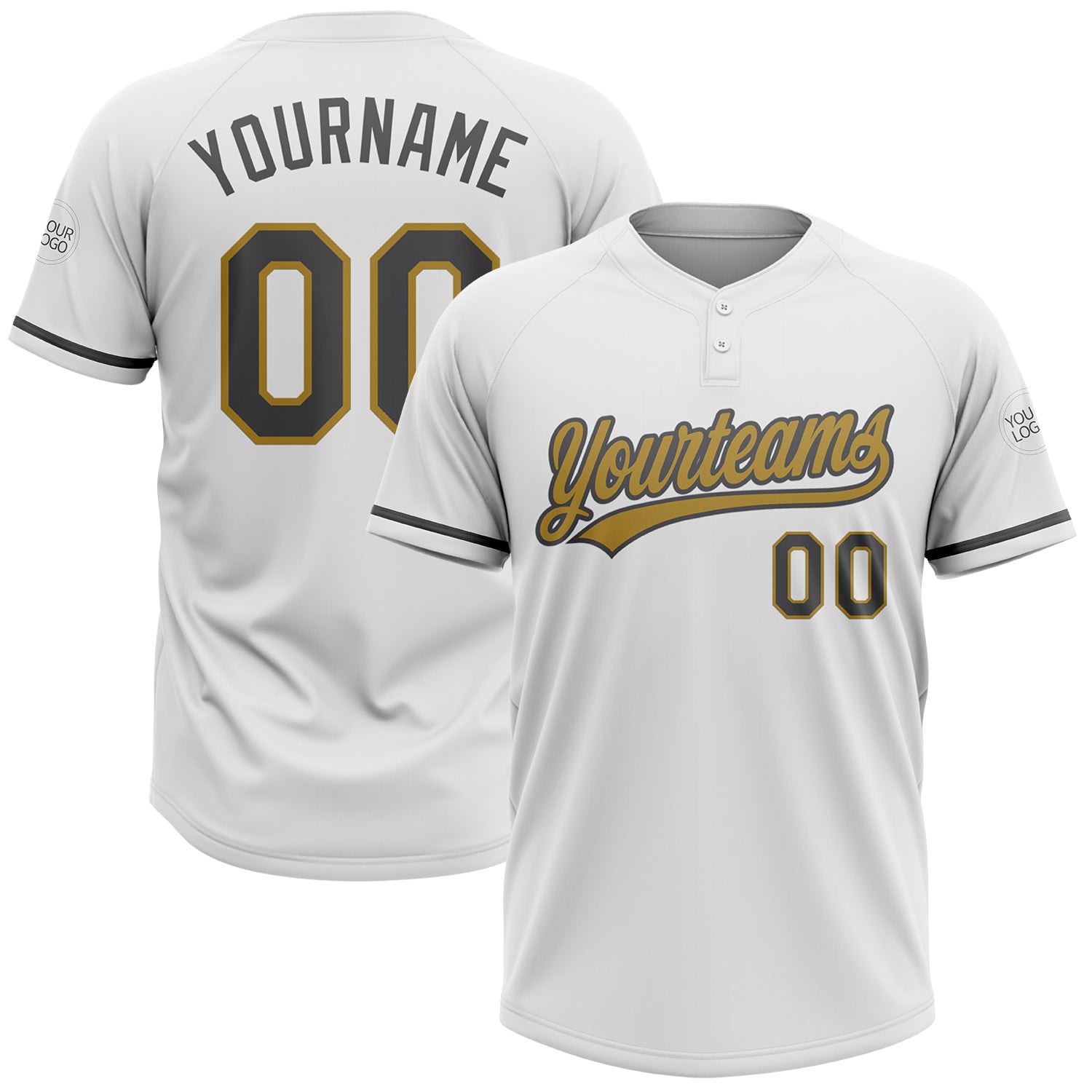 Custom Name Number Personalized Unisex Softball Jersey White Gray Gold Two-Button Team Apparel Personalized White Steel Gray-Old