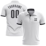 Custom Name Number Performance Golf Polo Shirt in White Steel Gray - Personalized Team Apparel Personalized White Steel Gray
