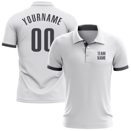 Custom Name Number Performance Golf Polo Shirt in White Steel Gray - Personalized Team Apparel Personalized White Steel Gray