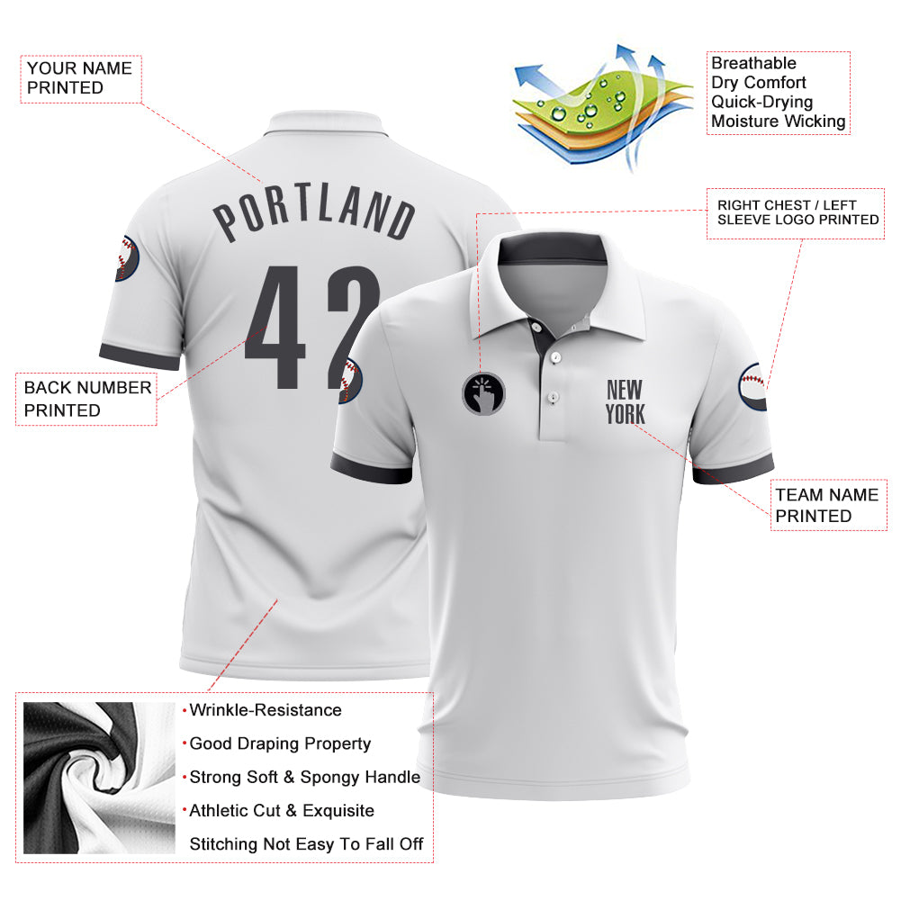 Personalized White Steel Gray Performance Golf Polo Shirt Team Custom Name and Number Custom Name Number Performance Golf Polo Shirt in White Steel Gray - Personalized Team Apparel Personalized White Steel Gray - Image 3