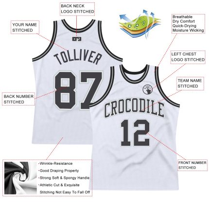 Custom Name & Number Personalized Basketball Jersey - White Steel Gray-Silver Authentic Throwback Style Personalized White