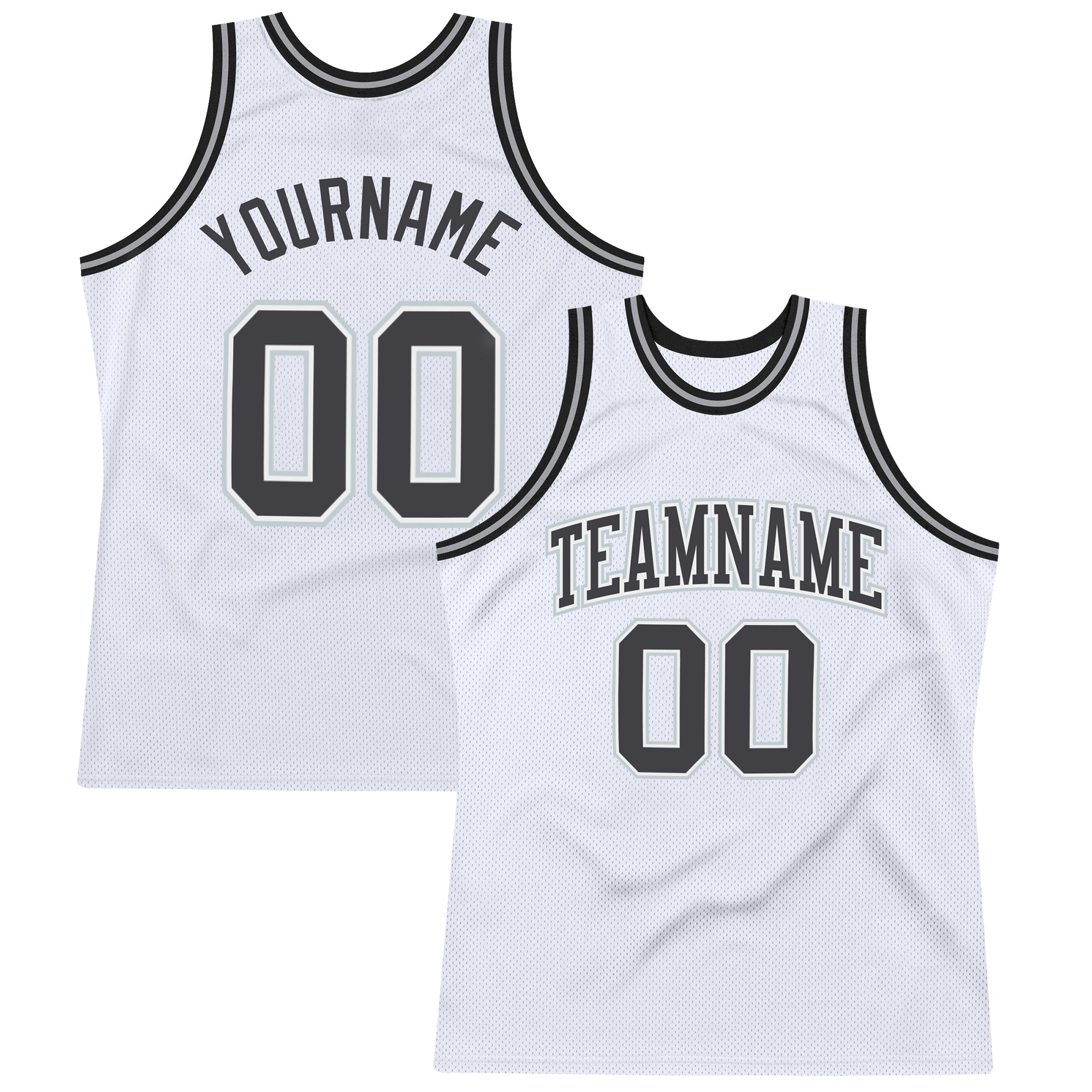 Custom Name & Number Personalized Basketball Jersey - White Steel Gray-Silver Authentic Throwback Style Personalized White