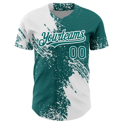 Custom Name and Number Baseball Jersey with Personalized 3D Teal Brush Stroke Pattern Design - Authentic Style Personalized