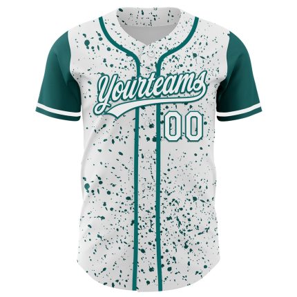 Custom Name and Number Authentic Baseball Jersey with Personalized 3D Teal Ink Splatter Design - Unique Team Apparel Personalized
