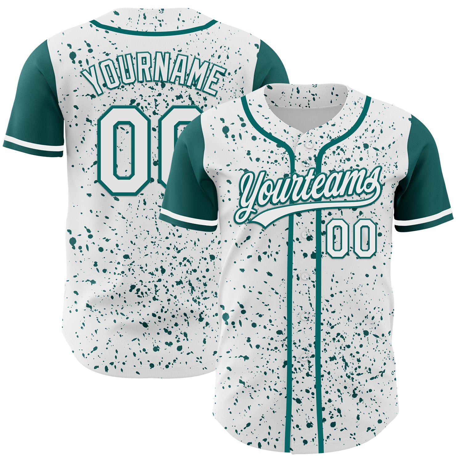 Custom Name and Number Authentic Baseball Jersey with Personalized 3D Teal Ink Splatter Design - Unique Team Apparel Personalized