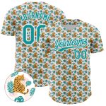 Custom Leopard Baseball Jersey with Personalized Name and Number - White Teal 3D Pattern Design Personalized White Teal 3D