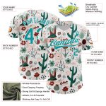 Personalized Cactus Festival Jersey with Custom Name & Number, White Teal 3D Pattern Baseball Jersey Personalized White Teal