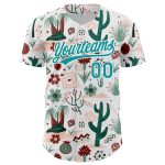 Personalized Cactus Festival Jersey with Custom Name & Number, White Teal 3D Pattern Baseball Jersey Personalized White Teal