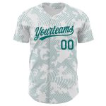 Custom Name and Number Baseball Jersey - Personalized 3D Teal Line Design in White, Authentic Team Colors Personalized White