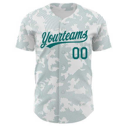 Custom Name and Number Baseball Jersey - Personalized 3D Teal Line Design in White, Authentic Team Colors Personalized White