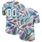 Personalized Teal Feathers 3D Pattern T-Shirt Custom Name & Number - Performance Team Apparel Personalized White Teal 3D