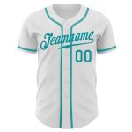 Custom Team Name Number Personalized White Teal Baseball Jersey - Authentic Design Personalized White Teal Authentic Baseball