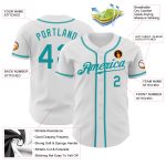 Custom Team Name Number Personalized White Teal Baseball Jersey - Authentic Design Personalized White Teal Authentic Baseball