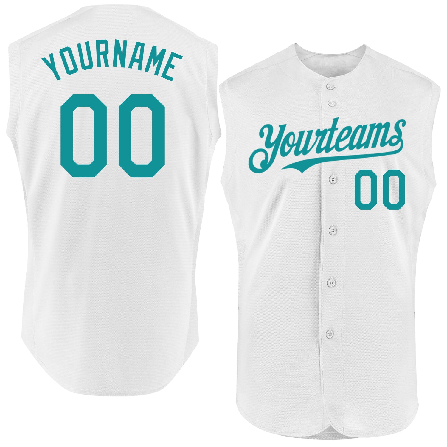 Custom Personalized Baseball Jersey - Sleeveless White Teal with Team Name and Number Personalized White Teal Authentic Sleeveless