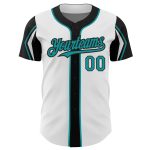 Personalized Authentic Baseball Jersey Custom Name & Number, White Teal-Black 3 Colors Arm Shapes Personalized White Teal-Black