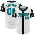 Personalized Authentic Baseball Jersey Custom Name & Number, White Teal-Black 3 Colors Arm Shapes Personalized White Teal-Black