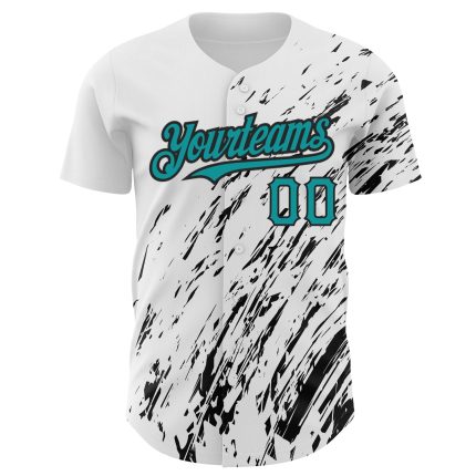 Custom Name and Number Personalized Baseball Jersey with Teal-Black 3D Pattern Abstract Design - Authentic Style Personalized