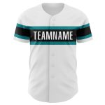 Personalized Authentic Baseball Jersey in White Teal-Black Design Personalized White Teal-Black Authentic Baseball Jersey