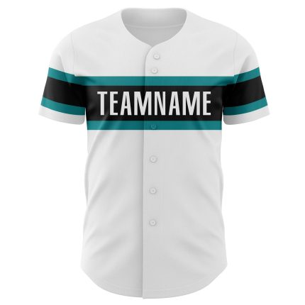 Personalized Authentic Baseball Jersey in White Teal-Black Design Personalized White Teal-Black Authentic Baseball Jersey
