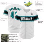 Personalized Authentic Baseball Jersey in White Teal-Black Design Personalized White Teal-Black Authentic Baseball Jersey