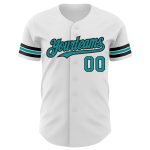 Custom Name and Number Personalized Teal-Black Baseball Jersey - Authentic Team Gear Personalized White Teal-Black Authentic