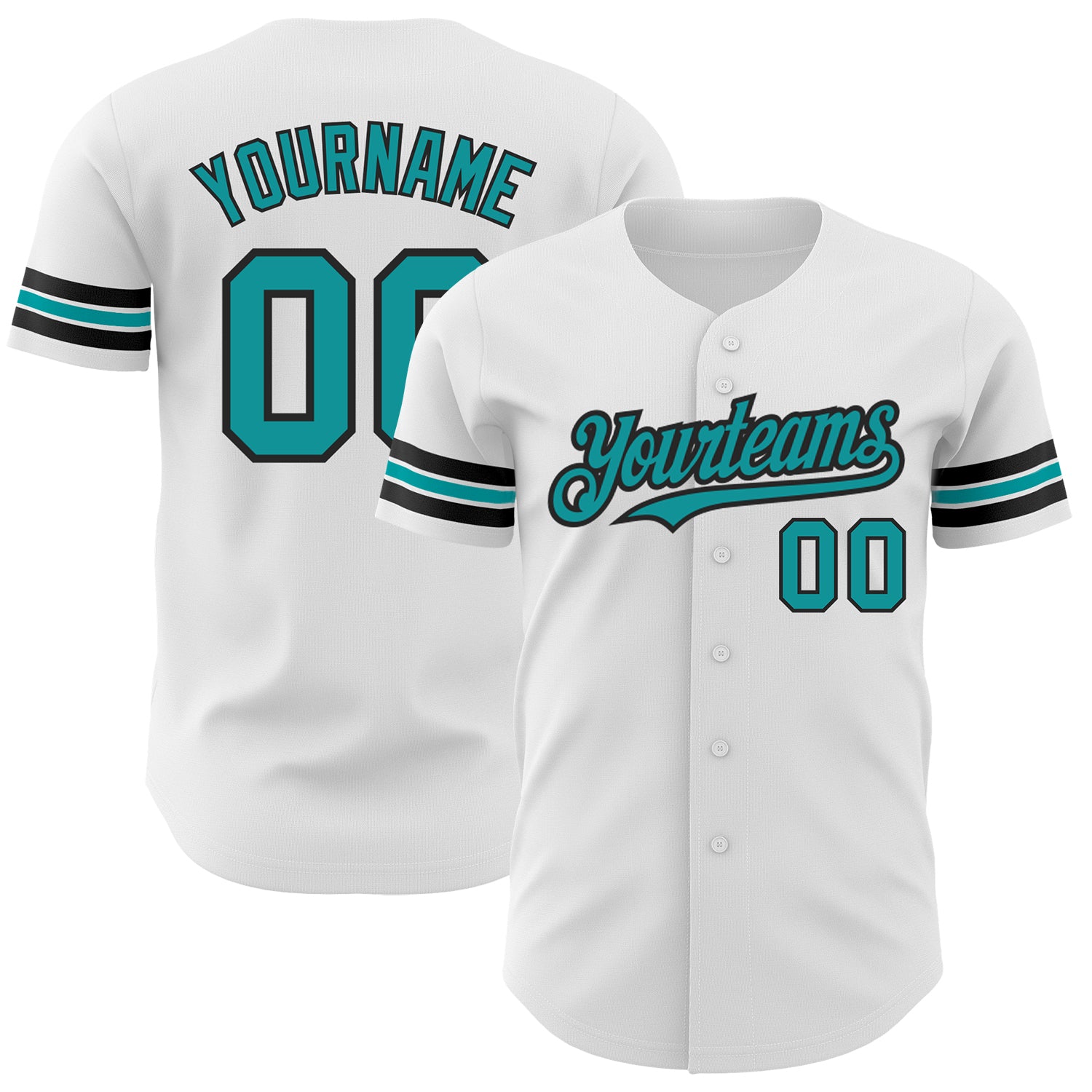 Custom Name and Number Personalized Teal-Black Baseball Jersey - Authentic Team Gear Personalized White Teal-Black Authentic