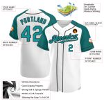 Custom Name Number Baseball Jersey - Personalized Teal Black Authentic Raglan Sleeves Personalized White Teal-Black Authentic