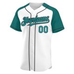 Custom Name Number Baseball Jersey - Personalized Teal Black Authentic Raglan Sleeves Personalized White Teal-Black Authentic