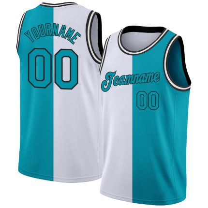 Custom Name & Number Basketball Jersey - Personalized Teal-Black Split Fashion Team Jersey Personalized White Teal-Black