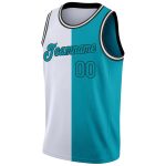 Custom Name & Number Basketball Jersey - Personalized Teal-Black Split Fashion Team Jersey Personalized White Teal-Black