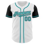 Custom Name and Number Two Tone Baseball Jersey - Personalized White Teal-Black Authentic Design Personalized White Teal-Black