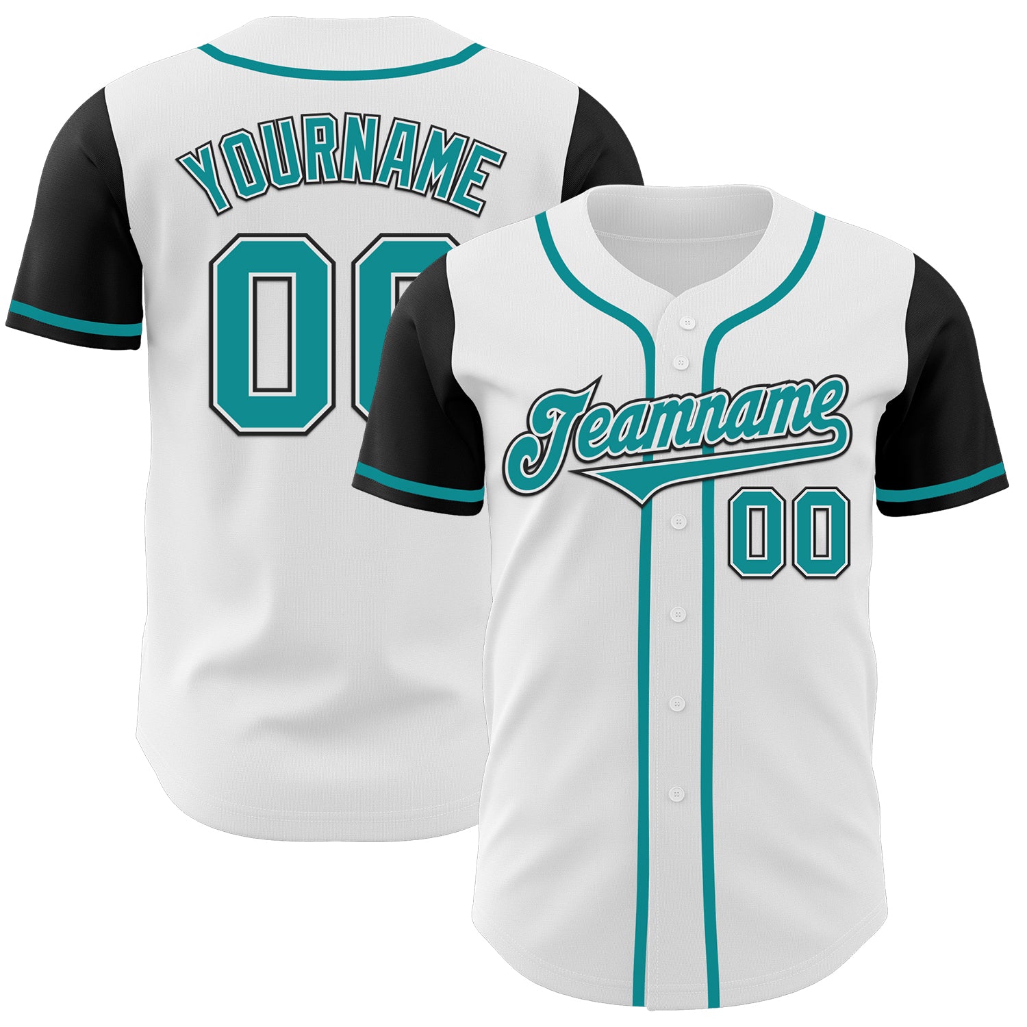 Custom Name and Number Two Tone Baseball Jersey - Personalized White Teal-Black Authentic Design Personalized White Teal-Black