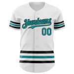 Custom Name and Number Personalized Baseball Jersey - White Teal Black Line Authentic Team Gear Personalized White Teal-Black
