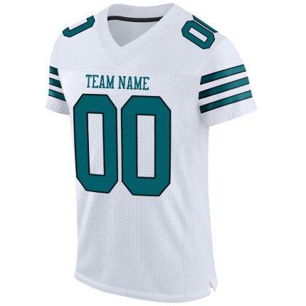 Personalized Teal-Black Mesh Football Jersey for Men and Women - Authentic Design Personalized White Teal-Black Mesh Authentic