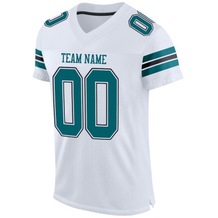 Custom Football Jersey with Name and Number - Personalized Teal-Black Mesh White Team Jersey Personalized White Teal-Black