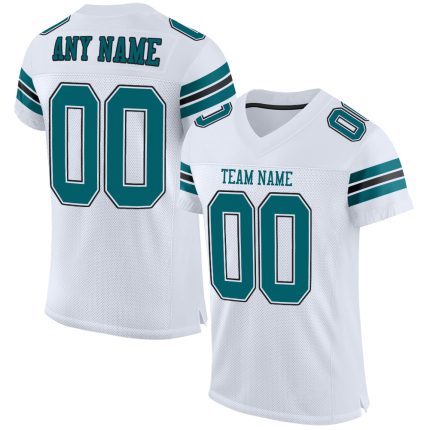Custom Football Jersey with Name and Number - Personalized Teal-Black Mesh White Team Jersey Personalized White Teal-Black